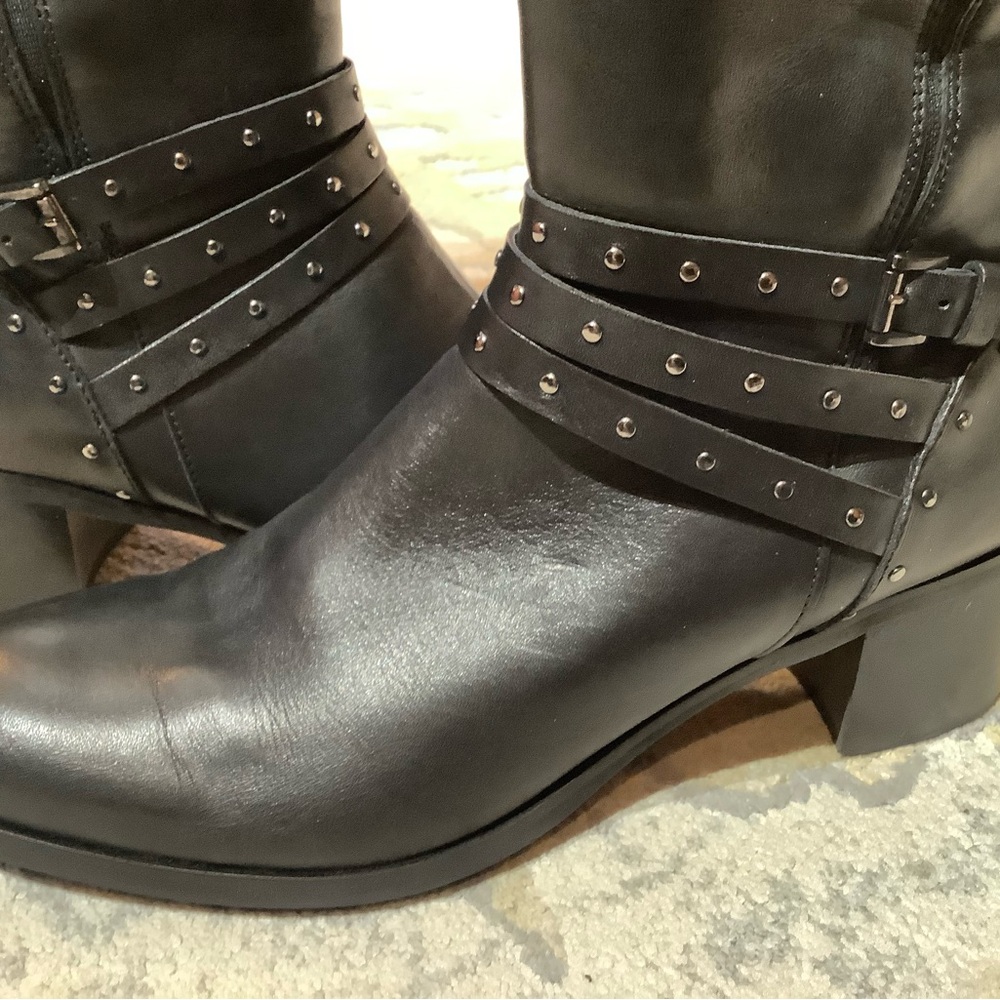 Coach and Four Black Tall Leather Boots with Stud Accents 10M